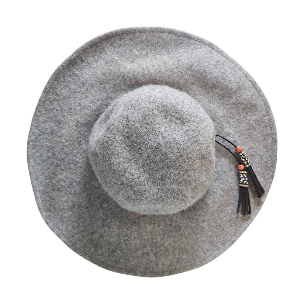 NWT Adora Wide Brim 100% Wool Felted Gray Hat Fringe Southwest Boho Floppy OS